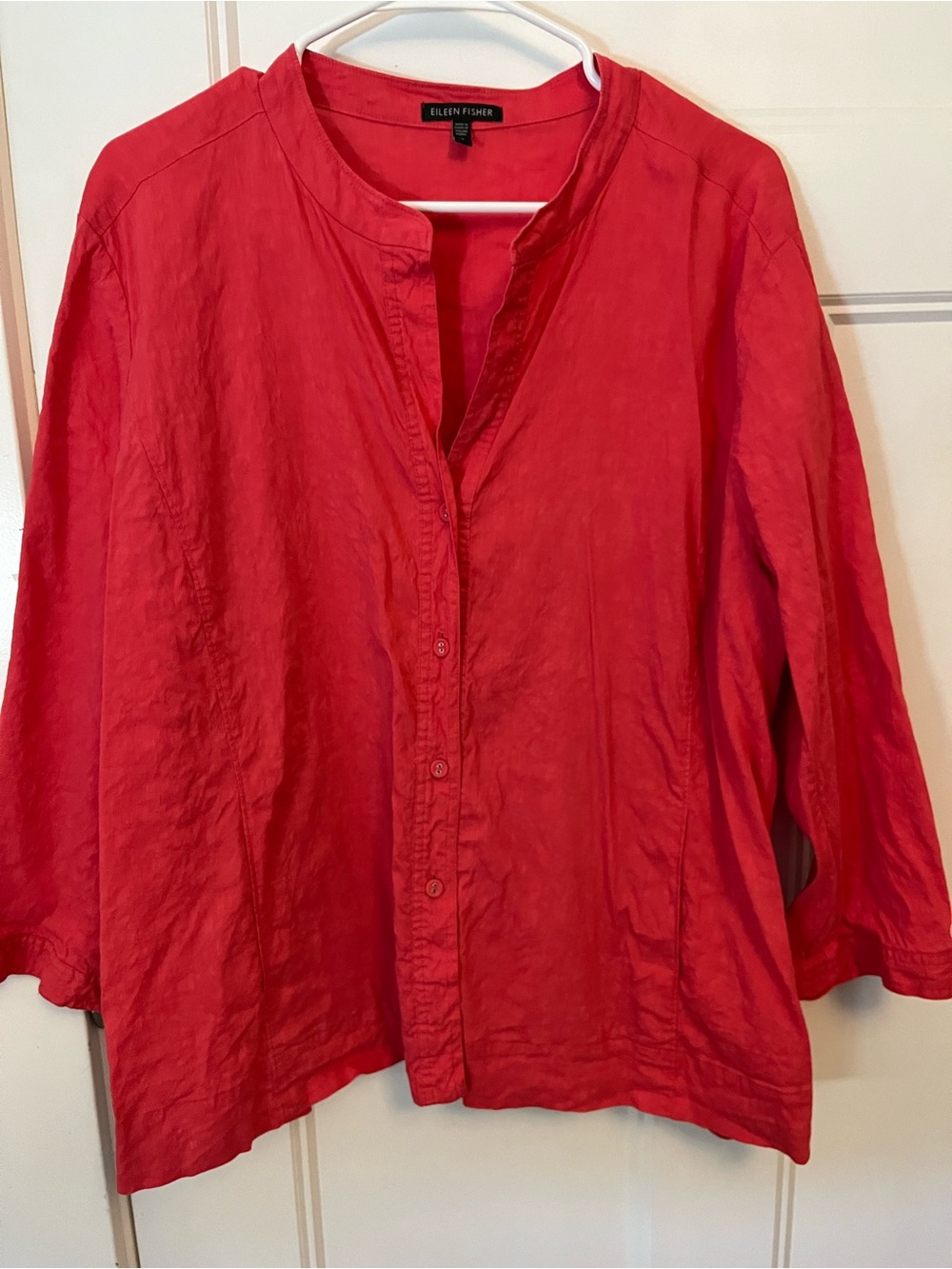 Eileen Fisher Coral-Red Linen Shirt